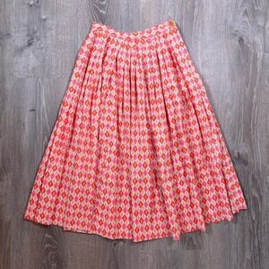 Vtg 50s Chumley Sportswear Pink Diamond Floral Pleated Midi Skirt Side Zip 24"